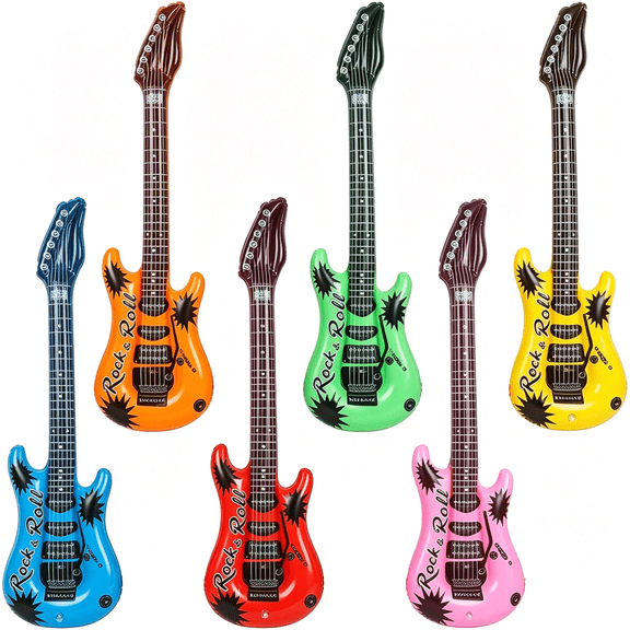 SEPTRIO 6-Pack Blow Up Guitar,Rock Star Party Decorations,Music Event Props,Inflatableinstruments Set,Photo Booth Accessories,Inflatable Guitars for Themed Celebrations,Free Air Pump,Random Color
