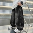 thumbnail image 5 of WMQPNNS Boys Jeans Kids Fashion Baggy Elastic Waist Straight Leg Denim Pants Casual Loose Streetwear with Pockets, Size 9-10 Years, lz1-Black, 5 of 8