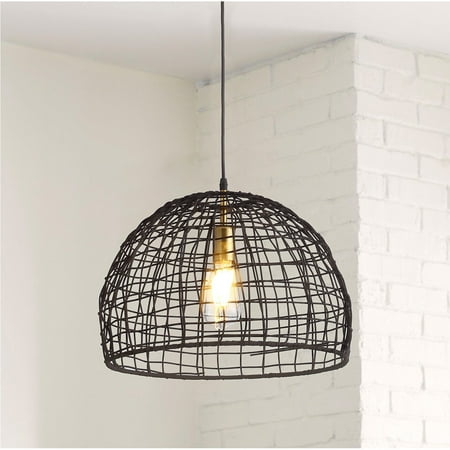 

Matte Black 1-Light Woven Rattan Hanging Lamp