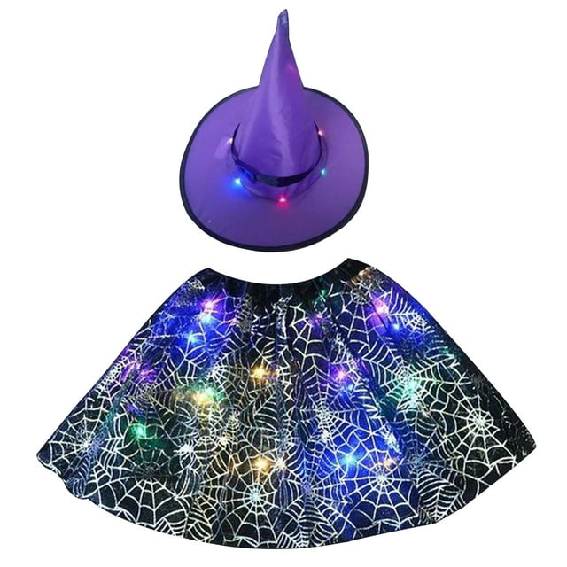 Magic Witch Glowing Tutu Skirt Suit with Hat Girls Stage Play Masquerade Performance