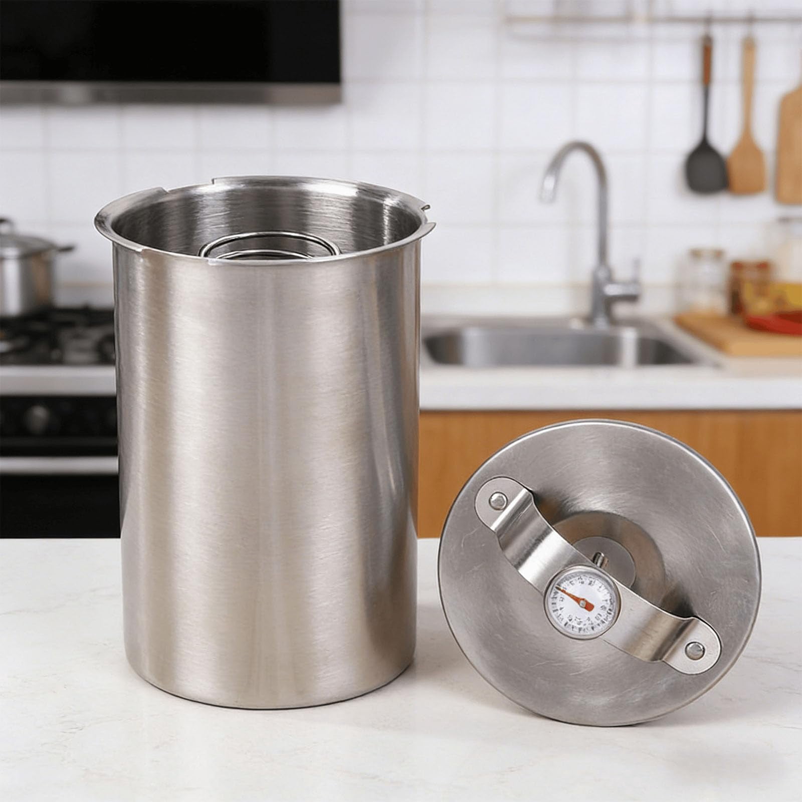 Stainless Steel Deli Meat Press with Thermometer, Food Grade 304 Ham Maker for Healthy Homemade Deli, Sturdy Meat Presser for Kitchen and Camping
