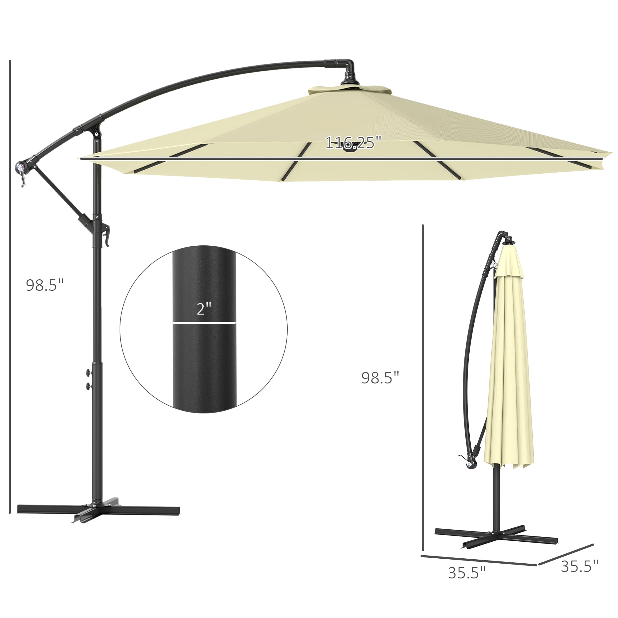 Outsunny 10' Cantilever Hanging Tilt Offset Patio Umbrella with UV & Water Fighting Material and Cross Base (Weight Not Included), Beige