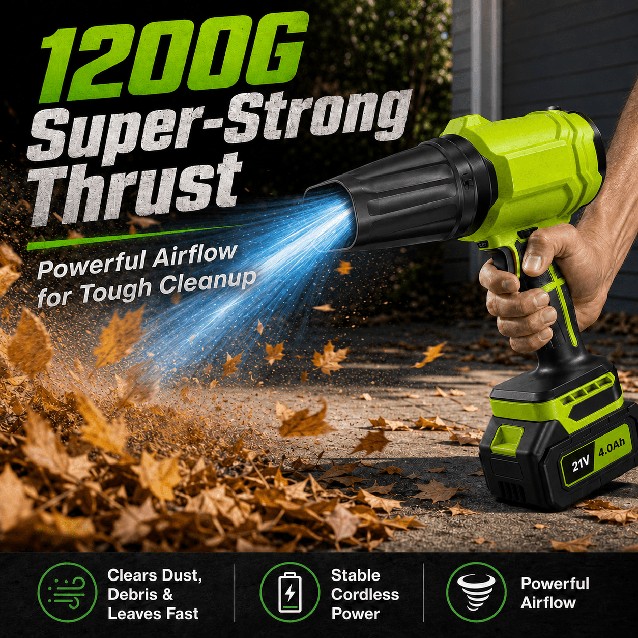 Cordless Leaf Blower with 2x 4.0Ah Batteries, 980,000 RPM Handheld Electric Leaf Sweeper, Lightweight Blower for Patio Cleaning, Lawn Care, Dust and Snow Removal