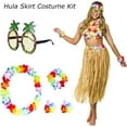 thumbnail image 2 of 12 Pack Hula Skirt Costume Kit for Hawaii Luau Party, Grass Skirt Sunglasses Leis Necklace Bracelet Set Luau Decorations for Kids and Adults, 2 of 7