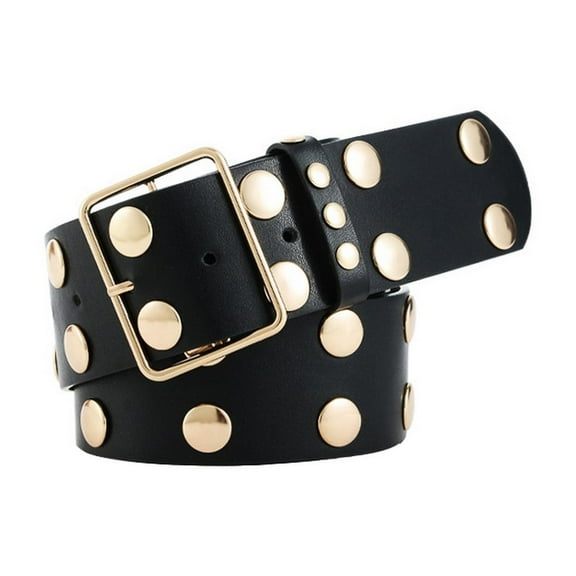 SWSMCLT Women's Autumn Adjustable Belts Casual Metal Faux Leather Belt For Dress 2025 Belt Loops Date Chunky Black X-Small-Large