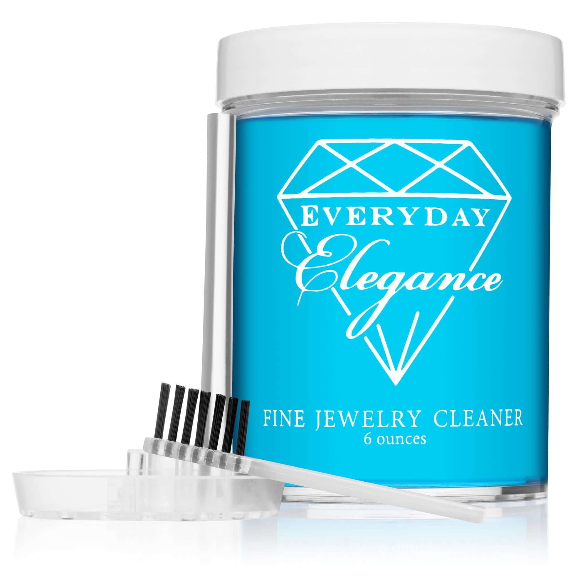 Fine Jewelry Cleaner Liquid Solution to Clean Gold, Platinum and Diamonds  With Brush & Tray | 6 Ounce Jar | Everyday Elegance
