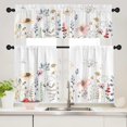 thumbnail image 2 of Floral Leaves Curtain for Kitchen Bathroom Watercolour Pink Flower Rod Pocket Window Tier Curtains Valance Set 3 Pcs Plant Printed Curtains 54 x 18 inches + 27 x 36 inches *2, 2 of 6