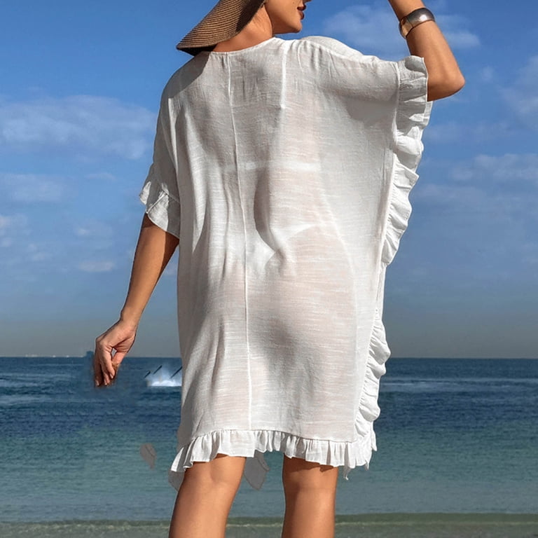 beach dress up day SOOMLON Bikini Cover for Women Sun Blocking Eyelet Coverup Fringe Sack Dress Beach Vacation Swimwear In_Store Size:M / 38-39 Sleeve perfect for your sunny Striped Victorian Dress L