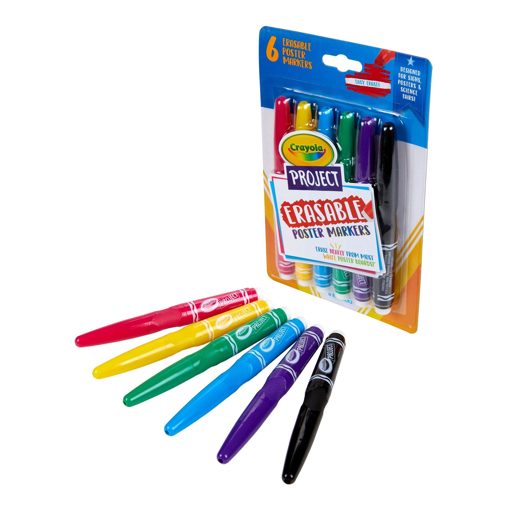 Crayola Erasable Poster Markers, Poster Board Markers, Cool School Supplies, 6 Count