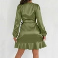 thumbnail image 5 of SwiftWear Women's Satin Silky V-Neck Long Sleeve Wrap Dress with Ruffled Hem & Tie Waist - Casual Dresses S-2XL | Comfortable Party Wear, 5 of 7