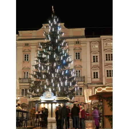 Christmas Market Stalls - Christmas Tree, Baroque Building and Stalls at Christmas Market, Linz, Austria Print Wall Art By Richard Nebesky