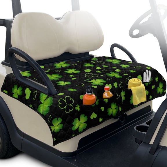Whosucclay Heart-Shaped Clover Pattern Folding Golf Cart Seat Covers, 4 Pockets Carts Cushion Towel Blanket for EZGO 2-Seater Golf Cart