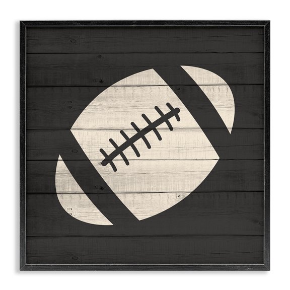 Stupell Industries Eclectic Football Shape Sports Planked Country Pattern Black Framed Giclee Art, 24 x 24, by Kim Allen