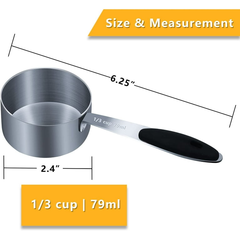 1/3 Cup Measuring Cup Stainless Steel Metal, Accurate, Engraved Markings Us  