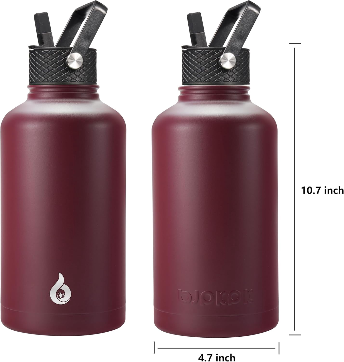 BJPKPK Half Gallon Insulated Water Bottles with Straw Lid,64oz Large Water Bottle,Stainless Steel Water Bottles with 3 Lids and Paracord Handle, Water Bottle for Hot & Cold Liquid, Brick Red