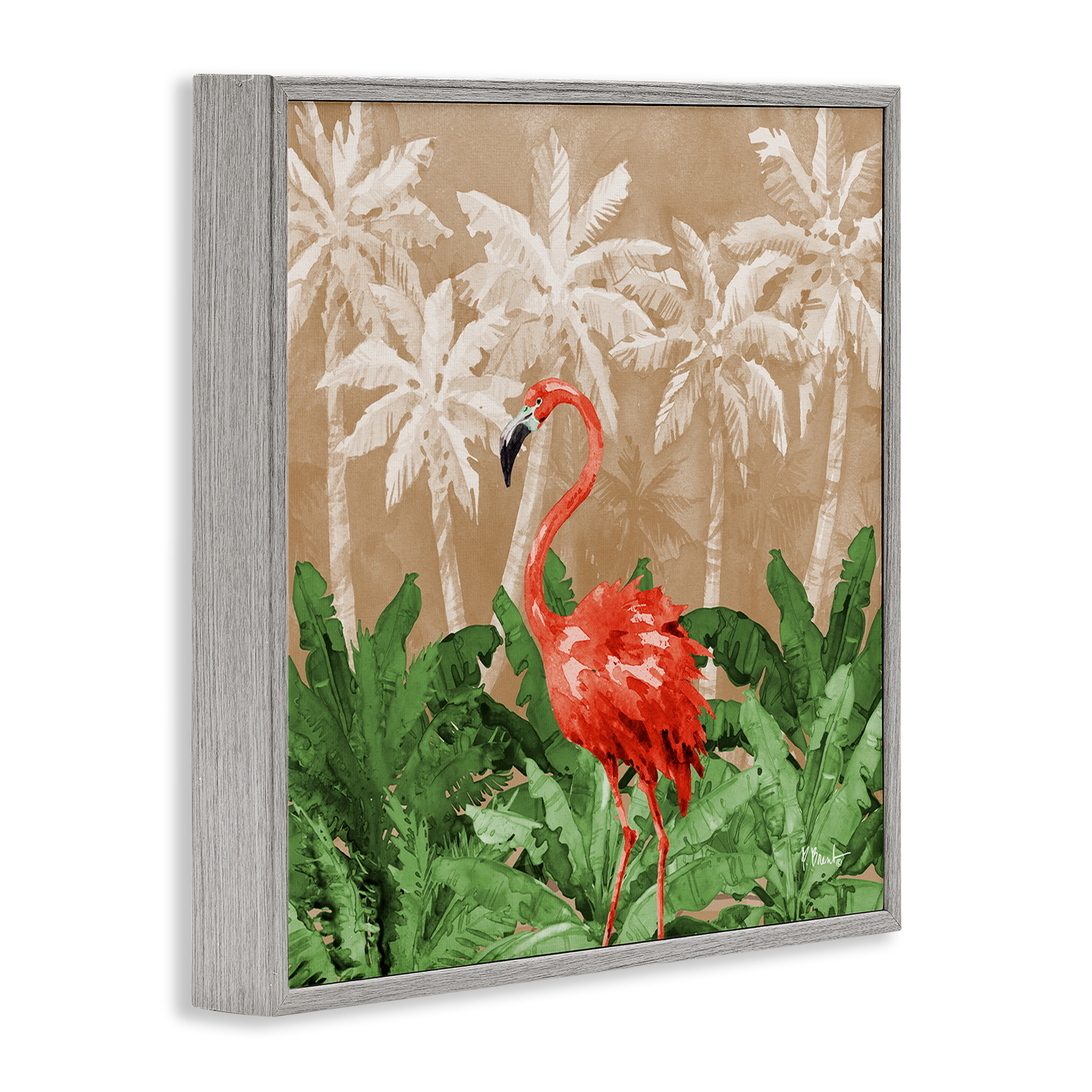 Stupell Industries Flamingo Jungle Scenery Animals & Insects Painting Gray Framed Art Print Wall Art, 24 x 24
