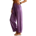 thumbnail image 4 of TtopsQueen Women Textured Loose Casual Pants, Elastic Drawstring High Waist Trousers with Side Pockets, Roll Cuff Breathable Vacation Wide Leg Beach Bottoms Purple,XL, 4 of 7