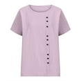 thumbnail image 4 of CFLVAEK Cotton Linen Shirts for Girls Casual Short Sleeve Summer Tshirts Comfy Round Neck T Shirts Solid Color Tops for Teen Girls Pink 9 Years, 4 of 5