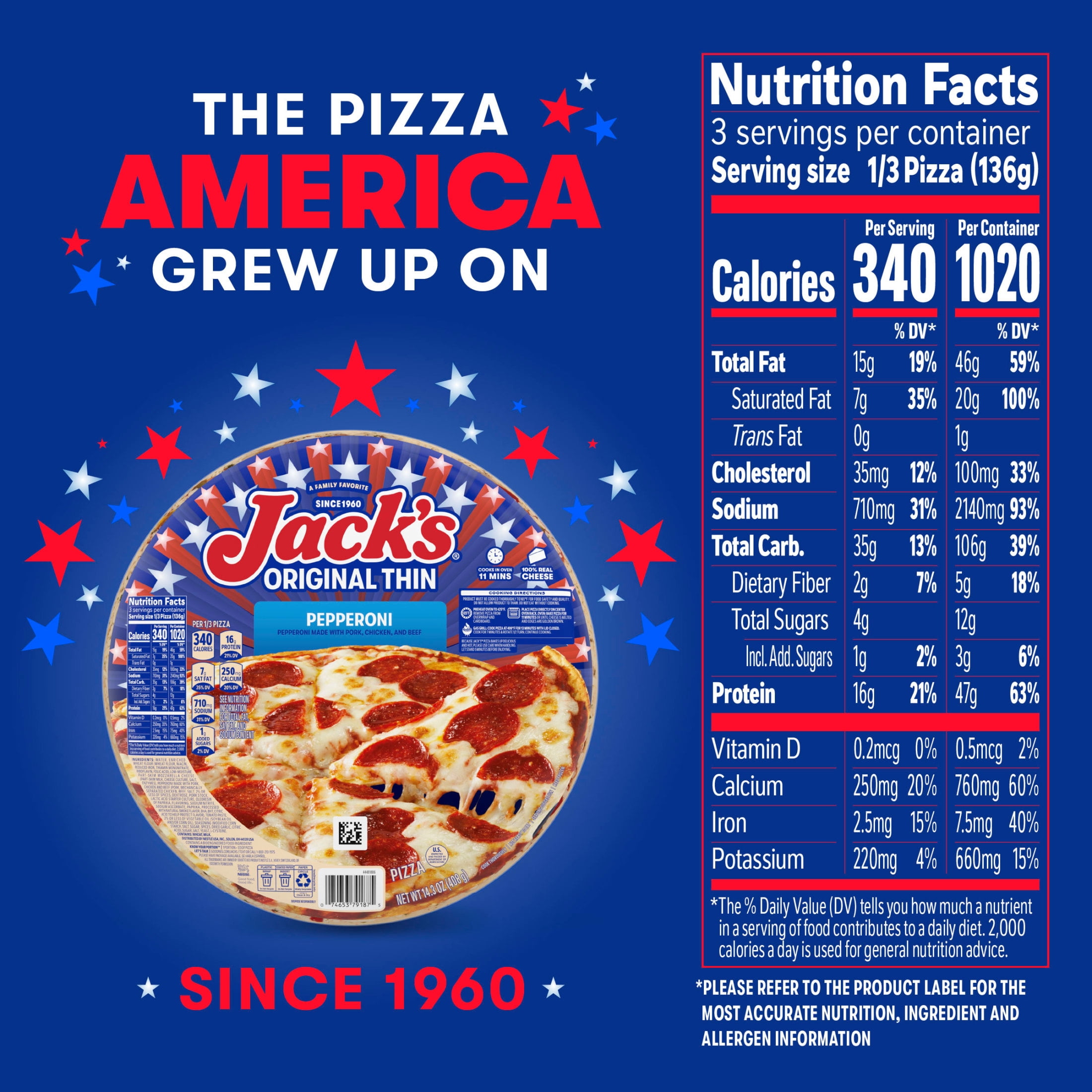 Jack's Frozen Meat Pizza, Pepperoni and Cheese, Original Thin Crust Pizza for Grilling, 14.3 oz (Frozen)