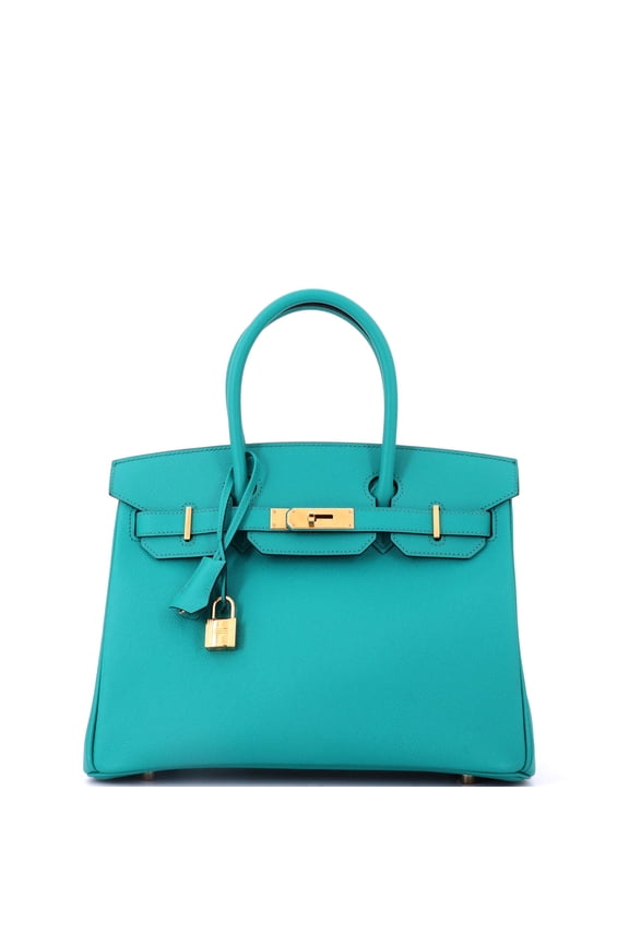 Pre-Owned Birkin Handbag Bleu Paon Epsom with Gold Hardware 30 By Rebag