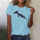 thumbnail image 3 of Tops de Ajuste Suelto para las Mujeres Sudadera Casual Impresa Manga Corta Cuello Redondo Superior, Poliéster, 3 of 4