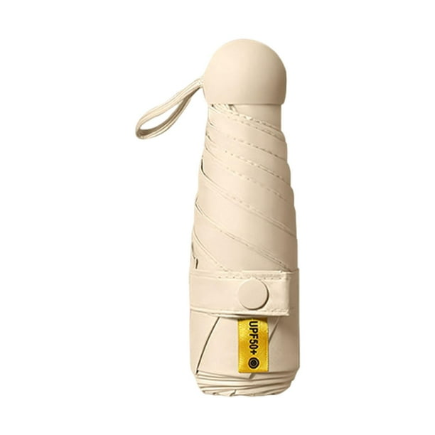 Paraguas plegable portátil, ultraligero, pequeño, para viajes a la playa Beige