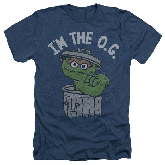 Sesame Street Oscar The OG Unisex Adult Heather T Shirt, Navy Heather, 3X-Large
