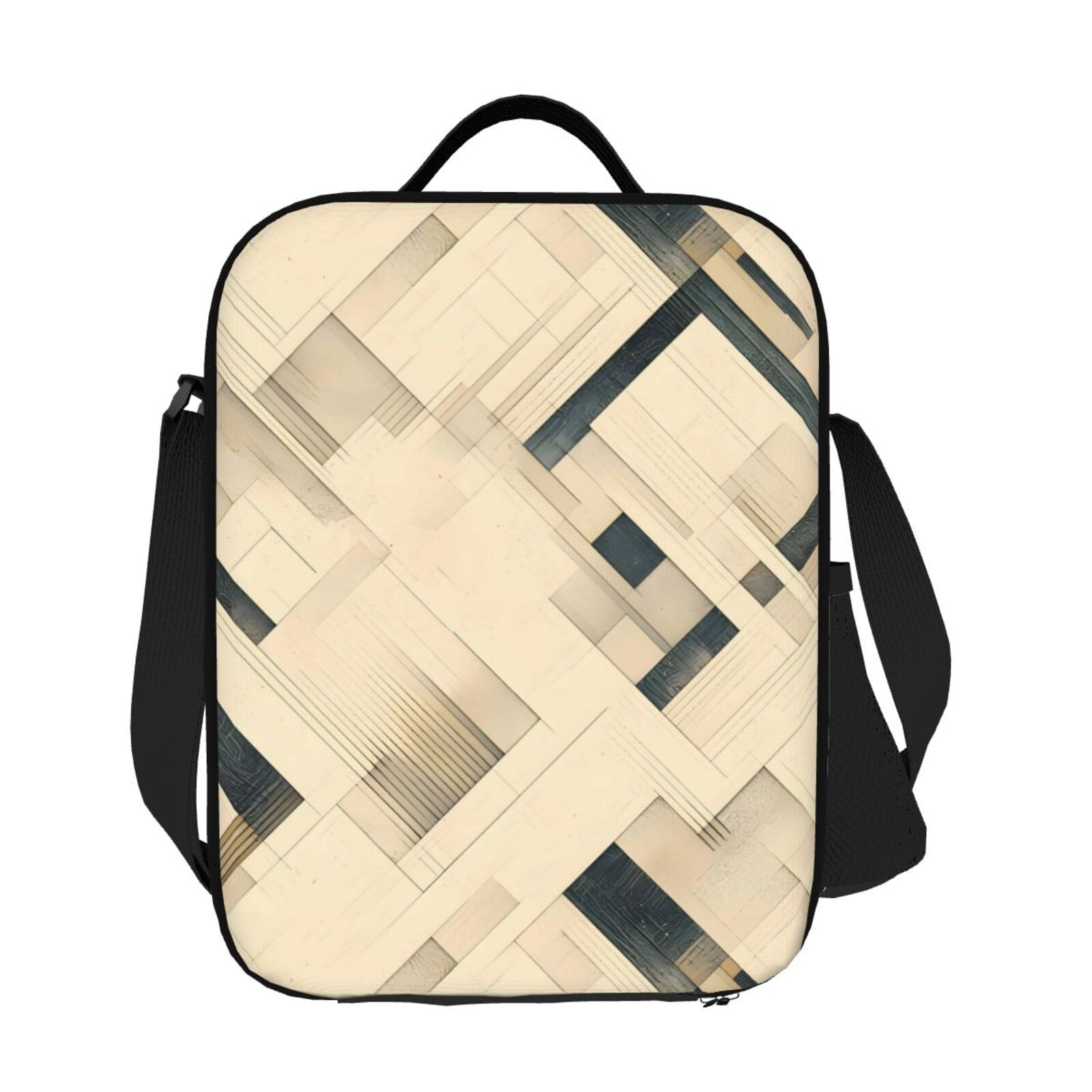 Thermal Insulation One Shoulder Portable Bento Bag Can Be Reused 8×10.5in For Carrying Drinks Bento Box Fruit Snacks Darkorchid Geometric Lines Hand-Drawn Sketch_4