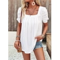 thumbnail image 5 of Women'S Hollow Pleated Short Sleeves Square Neck Casual Loose Solid Color Knit T Shirts Tops Blouses White M, 5 of 9