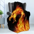 thumbnail image 4 of Dragon Soft Flannel Fleece Throw Blanket, Abstract Fiery Creature on Black Background Illustration, Cozy Plush for Indoor and Outdoor Use, 50" x 70", Orange Black, by Ambesonne, 4 of 5