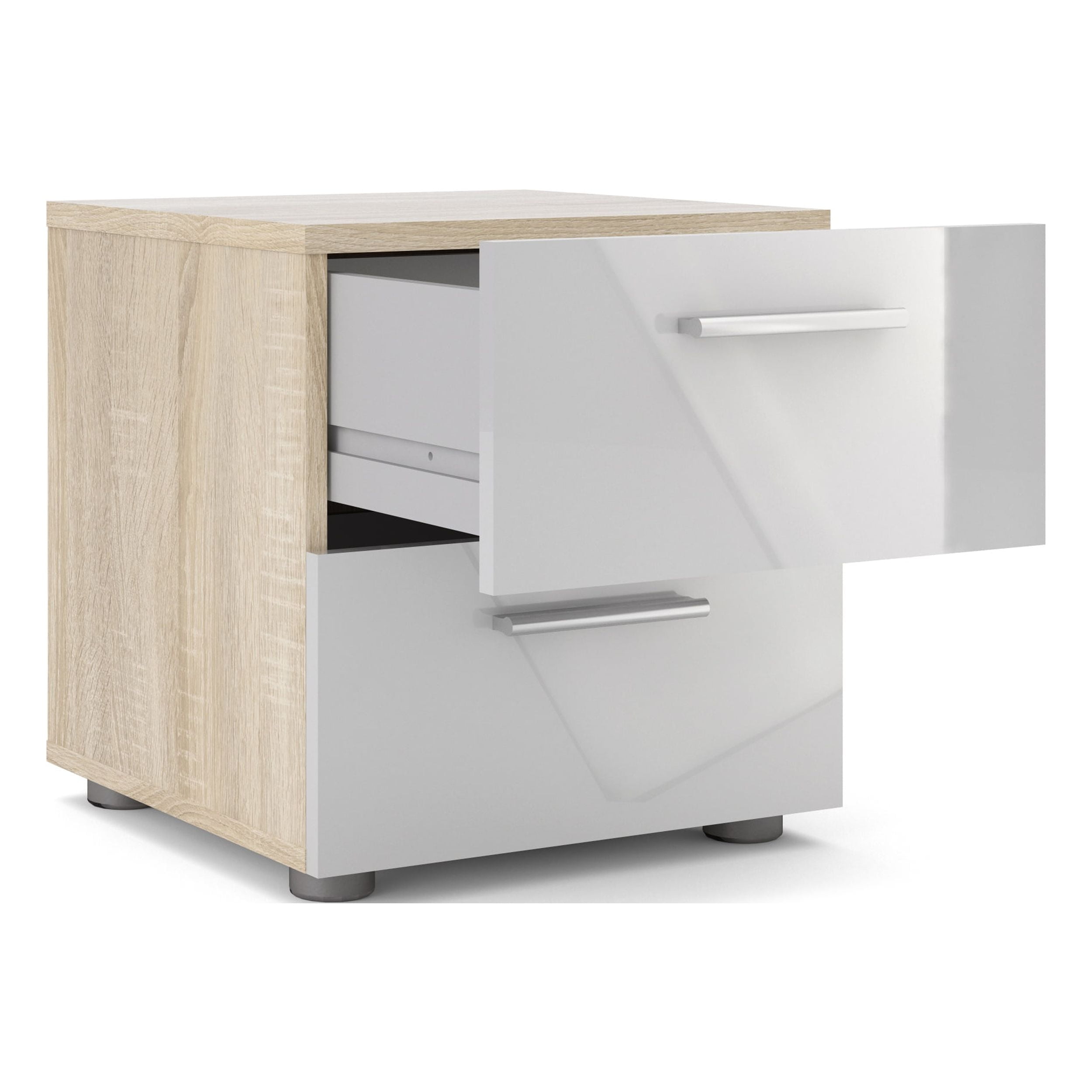 Tvilum Loft 2 Drawer Bedroom Nightstand for Adults, Oak Structure/White High Gloss