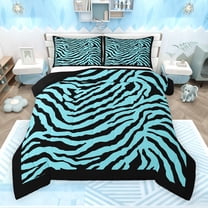 Feelyou Cyan Zebra Print Full Size Comforter Sets for Kids, Modern Fashion Stripes Bedding Comforter Set, Cartoon Wildlife Reversible Bedding Sets, Breathable Home Decor, 3 Pieces