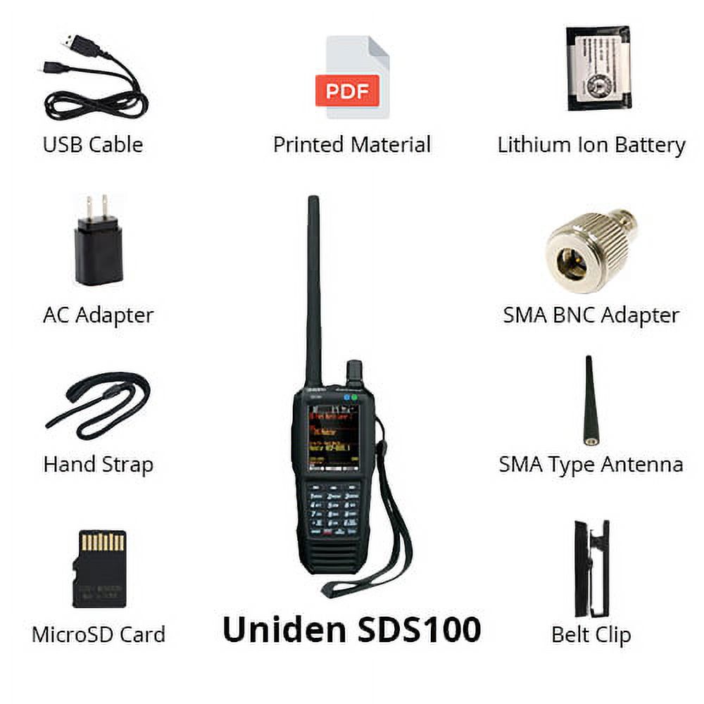 Uniden SDS100 True I/Q Digital Handheld Scanner APCO P25 DMR NXDN 4800 and  9600