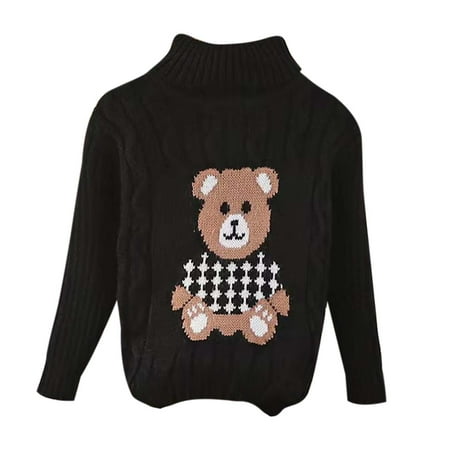 MEZZALL Baby Girl Sweater Toddler O-Neck Knitted Sweatshirt Fall Winter Pullover Tops Knitwear Classic Dailywear Black 3-4 Years
