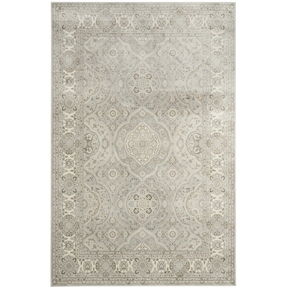 SAFAVIEH Persian Garden Mellony Geometric Bordered Area Rug, Silver/Ivory, 4' x 5'7"
