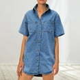 thumbnail image 2 of Vestido camisero de denim para mujer: largo medio, botones en la parte delantera, cuello, bolsillos, informal/fin de semana, corte holgado, denim, 2 of 6