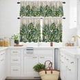 thumbnail image 3 of Summer Tropical Plant Kitchen Curtains Valances and Tiers Set of 3 Palm Leaf Watercolor Linen Texture Tier Curtains and Valance with Rod Pocket for Small Windows, 27.5"x36", 3 of 9