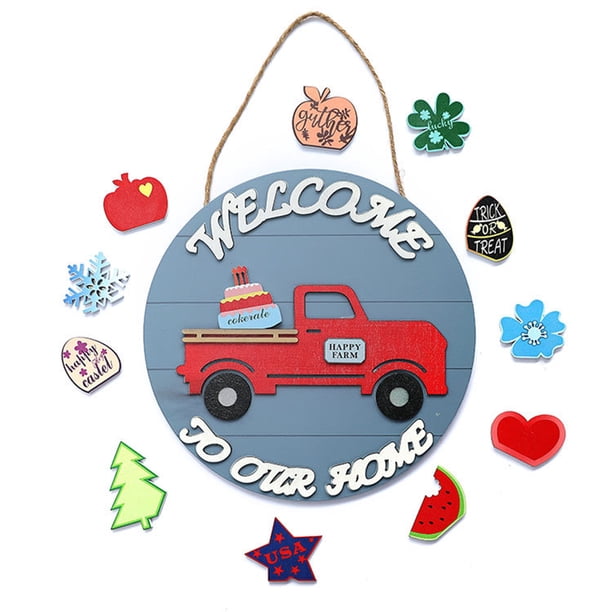 Bewildely Tablero decorativo sin decoloración, placa de puerta portátil ligera, muñeca sin rostro hecha a mano, placa colgante de puerta de Kits de decoración para fiestas Carro rojo Bewildely HA070492-01B