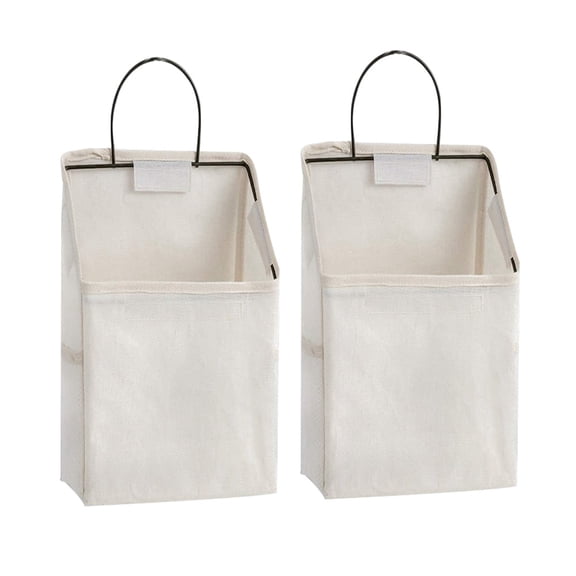 Wall-Hanging Storage Bags, Desktop Organizer Basket Cotton Linen Hanging Storage Basket for Kitchen,Bderoom,Living Room ( White 2pcs)