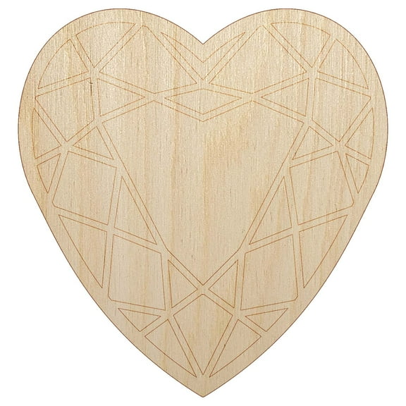 Heart Gem Cut Diamond Jewelry Wood Shape Unfinished Piece Cutout Craft DIY Projects - 4.70 Inch Size - 1/8 Inch Thick