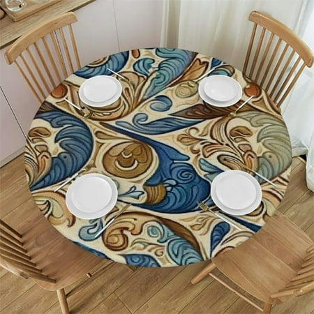 

Paisley Pattern Round tablecloths Waterproof Fabric Decorative Reusable Table Clothes Wipeable Spill Proof Wrinkle Resistant for Kitchen Wedding Camping Birthday(Brown Blue Sand)