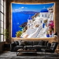 thumbnail image 6 of Santorini Village With Blue Domes Against Azure Sea Serene Coastal Style for Travel Lovers Mediterranean Island Art Decor Housewarming Gift Tapestry Wall Hanging for Bedroom and Living Room, 6 of 7