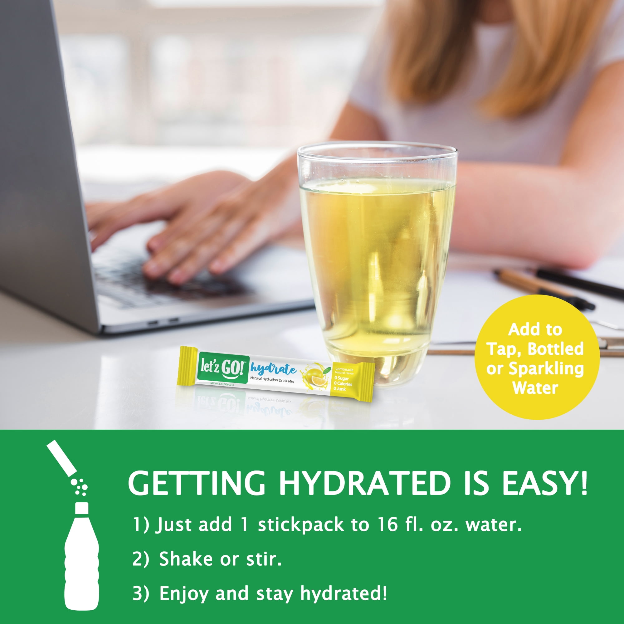 Let'z Go Hydrate Natural Hydration Drink Mix Powder - Lemonade Flavor - 15Ct