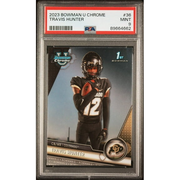 Graded 2023 Topps Bowman U Chrome Travis Hunter #36 Rookie RC Football Card PSA 9 Mint