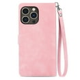 thumbnail image 2 of SaniMore Case for iPhone 14 Pro Max 6.7" 2022, PU Leather Zipper Wallet Detachable Lanyard Retro Embossed Flower Crad Slots Flip Kickstand Full Body Protective Drop-proof Case,,Pink, 2 of 15