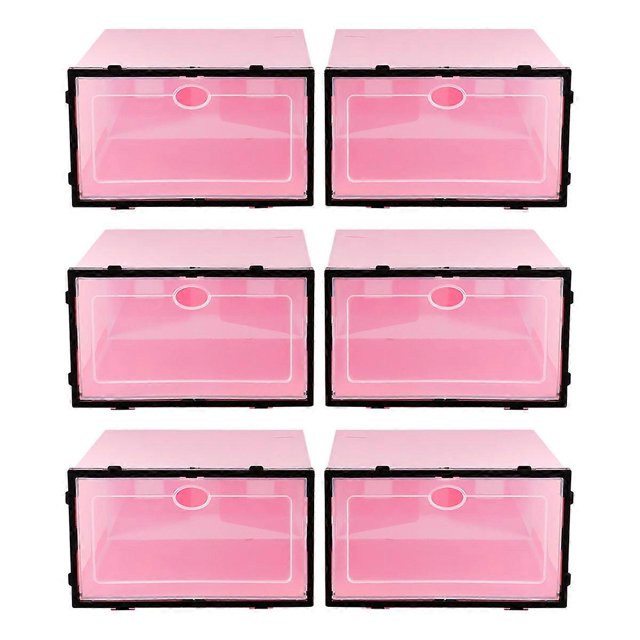 Pink Plastic Shoe Storage Box with Black Frame Clear Door for Easy Viewing Stackable and for Shoes Storage 6 Pieces
