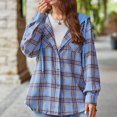 thumbnail image 1 of Women Long Sleeve Plaid Hooded Shirt Drawstring Button Up Shacket Jacket Chest Pockets Casual and Cozy, 1 of 7