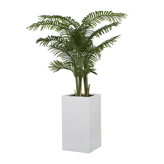 DecMode 63" Artificial Fern Tree in Realistic Leaves and White Fiberglass Pot