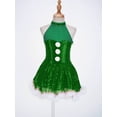 thumbnail image 2 of Venjoe Kids Girls Shiny Sequins Halter-neck Figure Ice Skating Tutu Dress Christmas Snowman Dance Green 10, 2 of 6