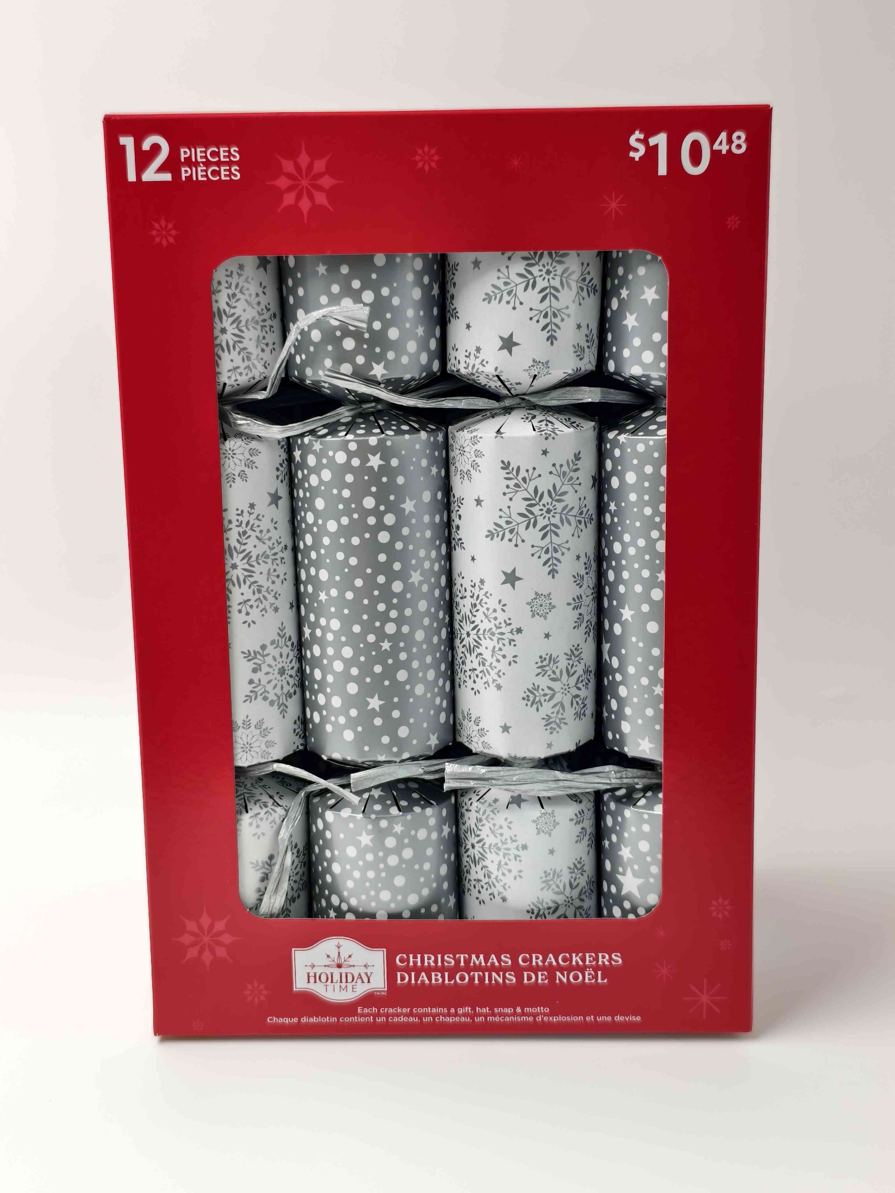holiday Time 12pk X 11" Family Christmas Crackers, Silver Snowflakes Pattern, Multi Color, HOLIDAY TIME PL 12PK FAM CRA SILVER
